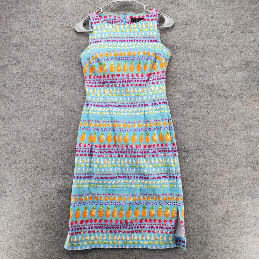 Harolds Dress Womens 0 Sleeveless Blue Tropical Fruit Sheath